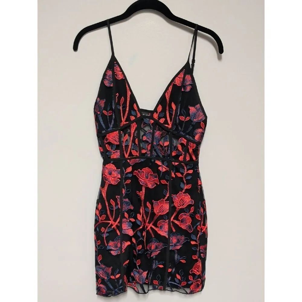 Tobi Black Slip with Red & Purple Floral Accent